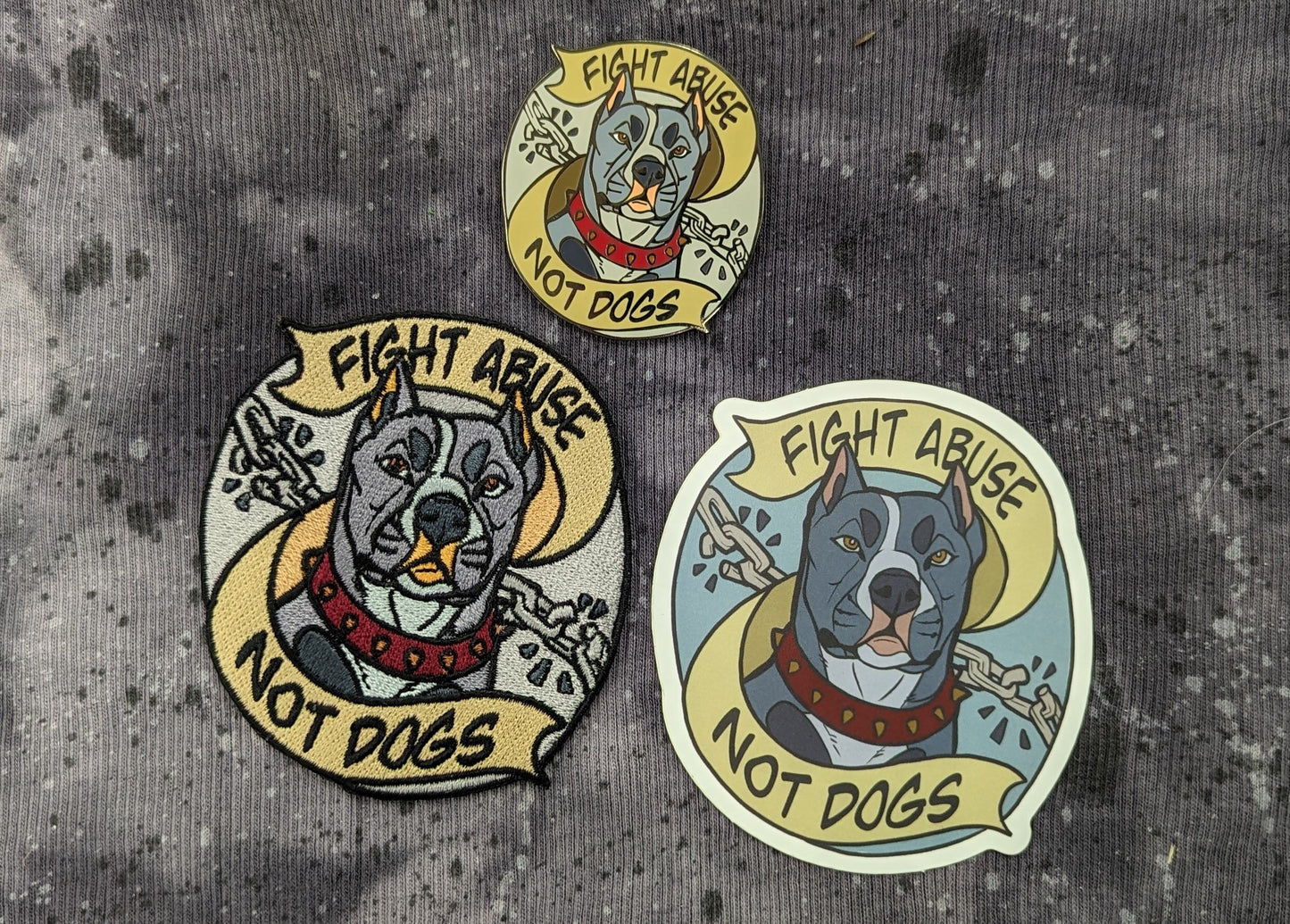 "Fight Abuse Not Dogs" sticker/pin/patch